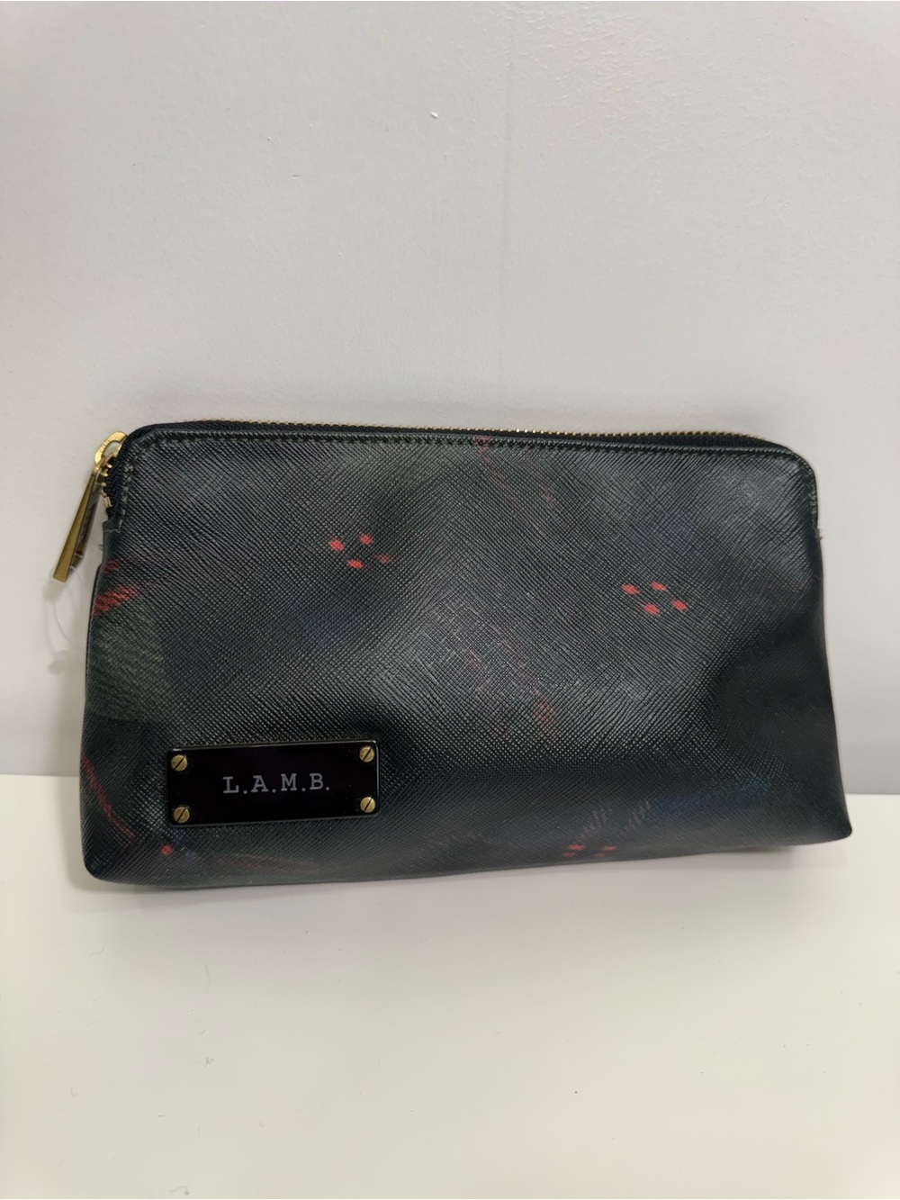 L.A.M.B. Gwen Stefani Black Tartan Plaid Cosmetic Bag Clutch Pouch Y2K Rare